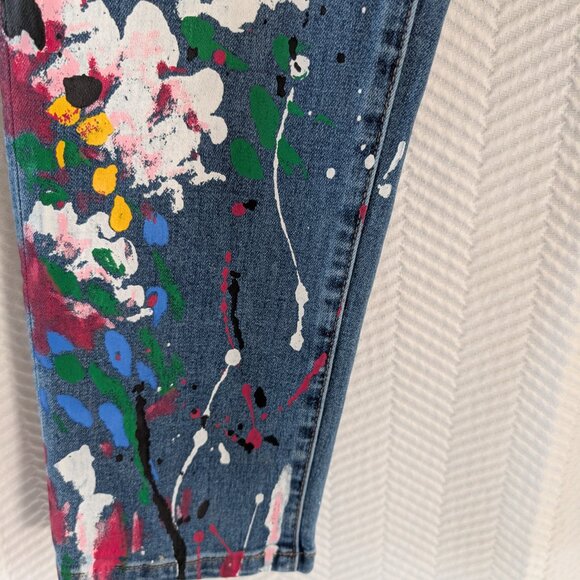 Joseph Ribkoff Pull On Painted Splatter Denim Jeans Size 12 Stretchy Artsy Fun - Picture 6 of 11
